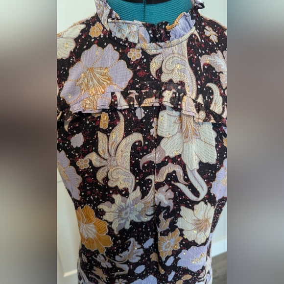 Christian Siriano Womens Blouse Large Black Purple Orange Cap Sleeves High Neck - Picture 2 of 5